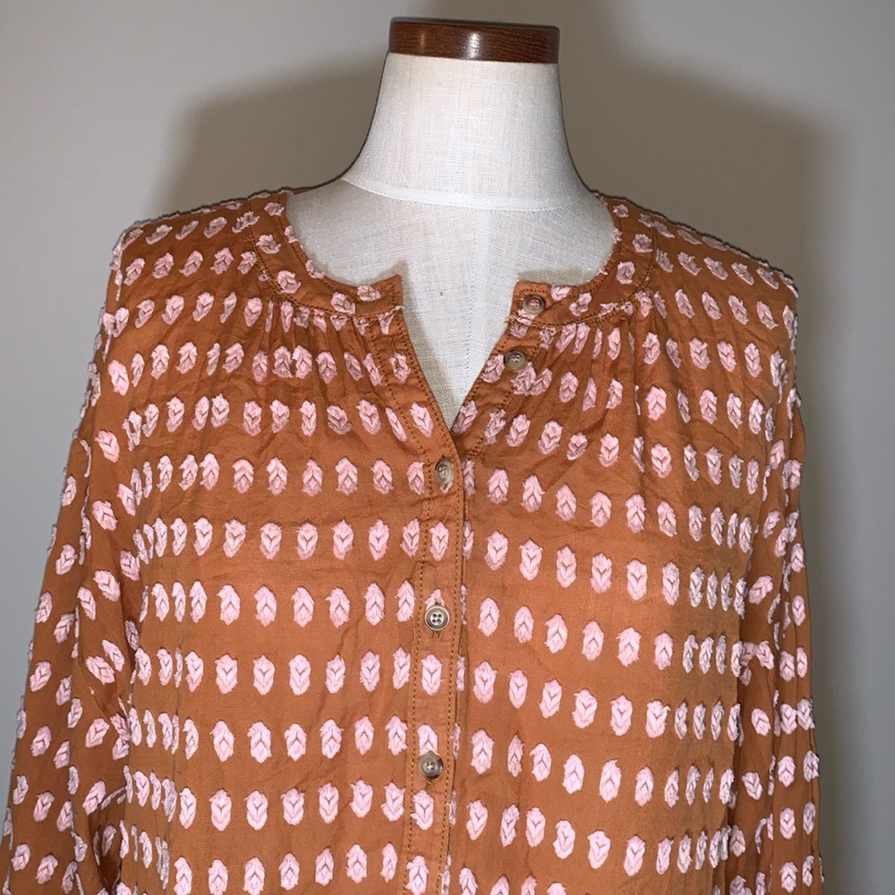 Anthropologie Rust Orange Printed Peasant Blouse - Picture 6 of 16